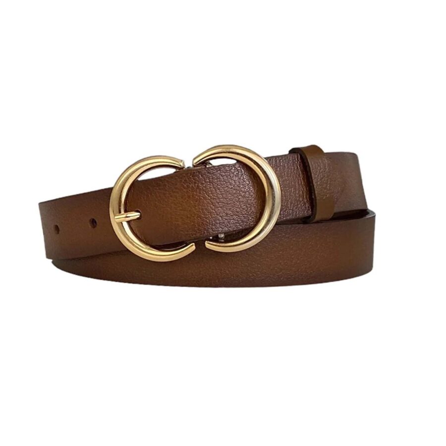 Womens Belt For Jeans gold buckle brown calfskin leather 3cm KDN 37 4