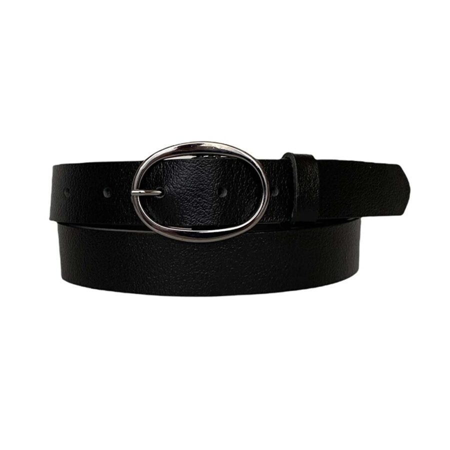 Womens Fashion Belt Oval Buckle black calfskin leather 3cm KDN 15 1