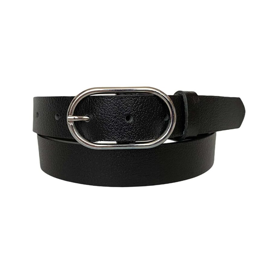 Womens Fashion Belt Oval black calfskin leather 3cm KDN 19 1