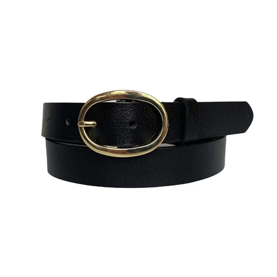 Womens Fashion Belt Oval gold buckle black calfskin leather 3cm KDN 36 2