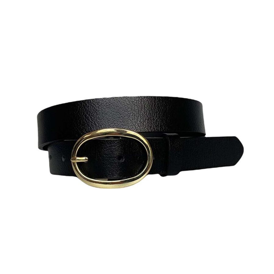Womens Fashion Belt Oval gold buckle black calfskin leather 3cm KDN 36 3