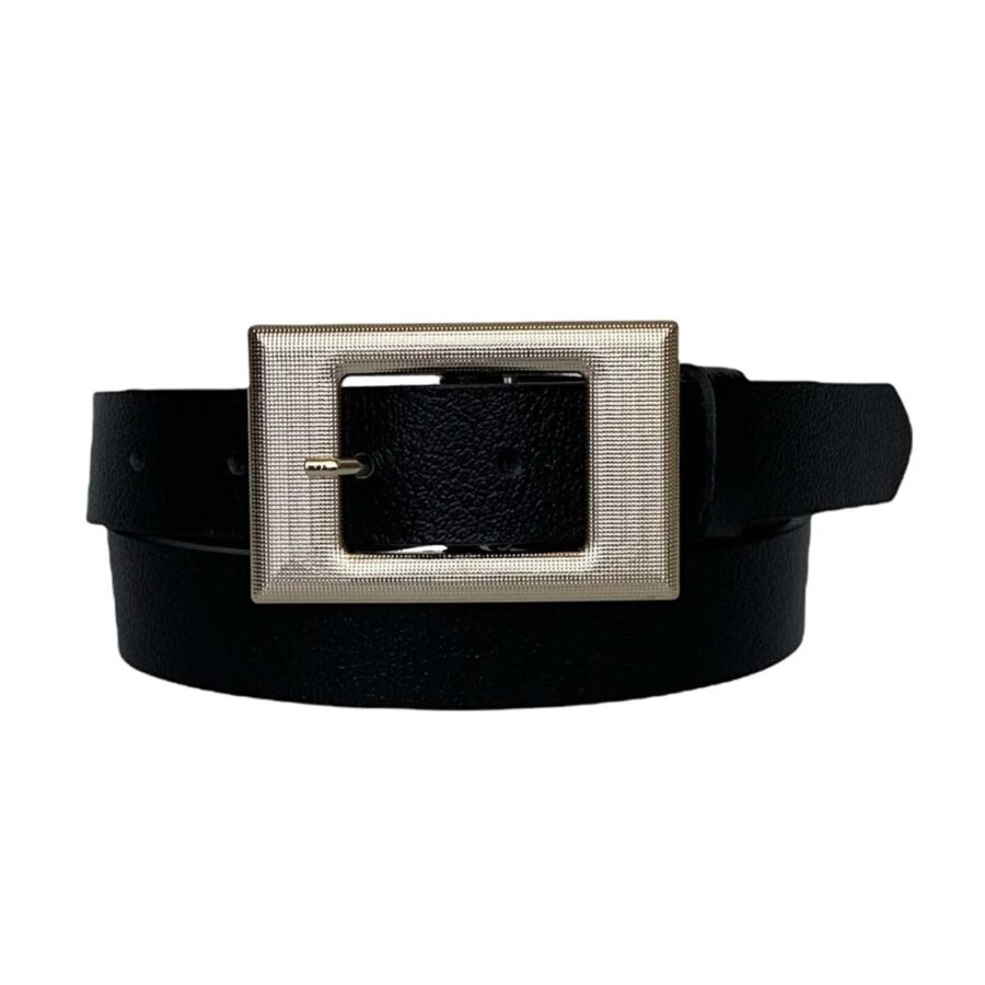 Womens Fashion Belt Rectangle Buckle black calfskin leather 3cm KDN 29 1