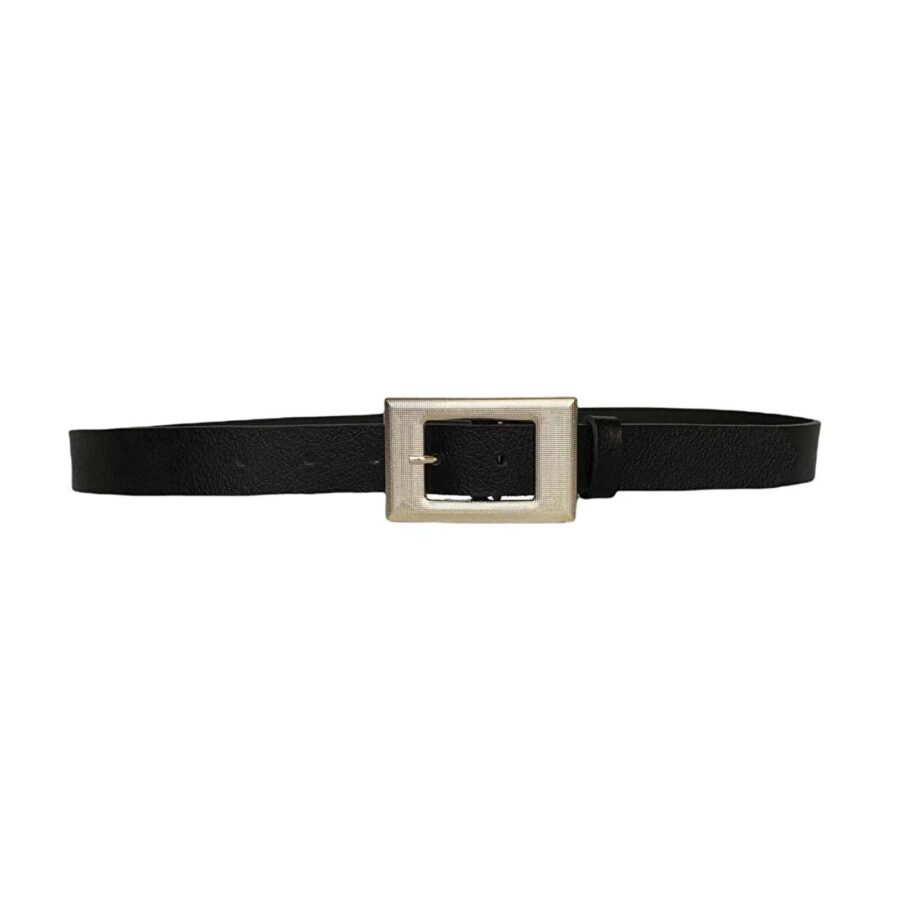 Womens Fashion Belt Rectangle Buckle black calfskin leather 3cm KDN 29 3