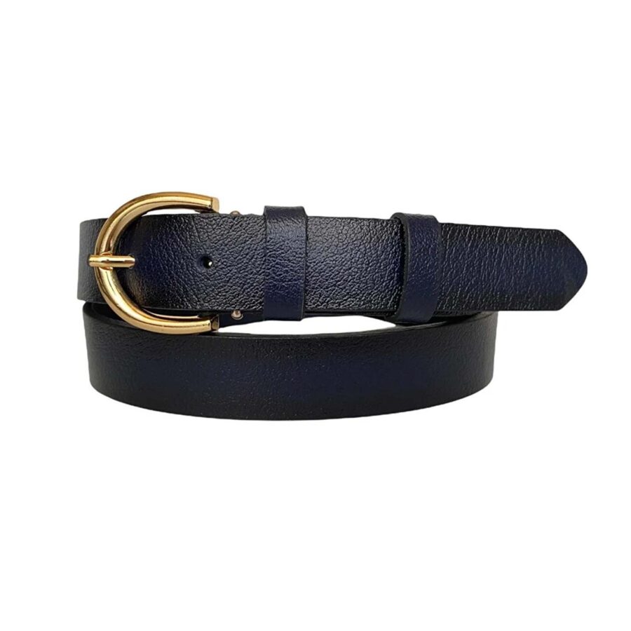 Womens Jeans Belt gold buckle blue genuine leather 3cm KDN 02 3