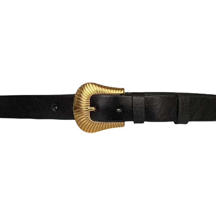 Womens Western Belt gold buckle black genuine leather 3cm an byn 38 2