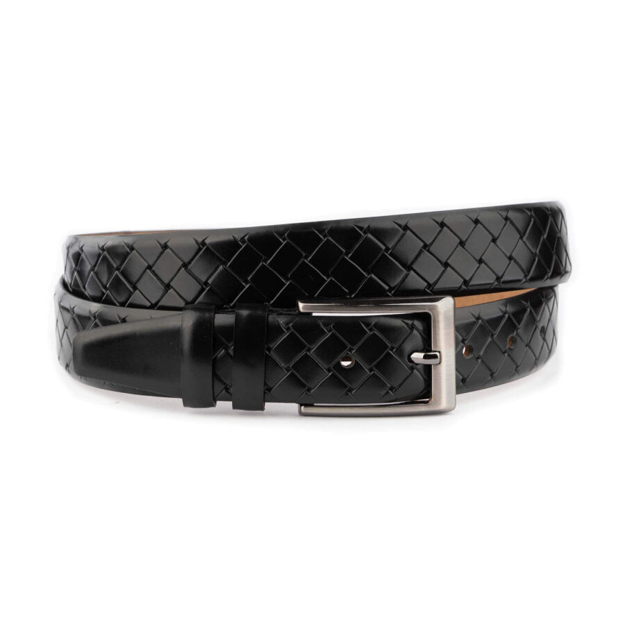 black fashion belts mens woven emboss 4