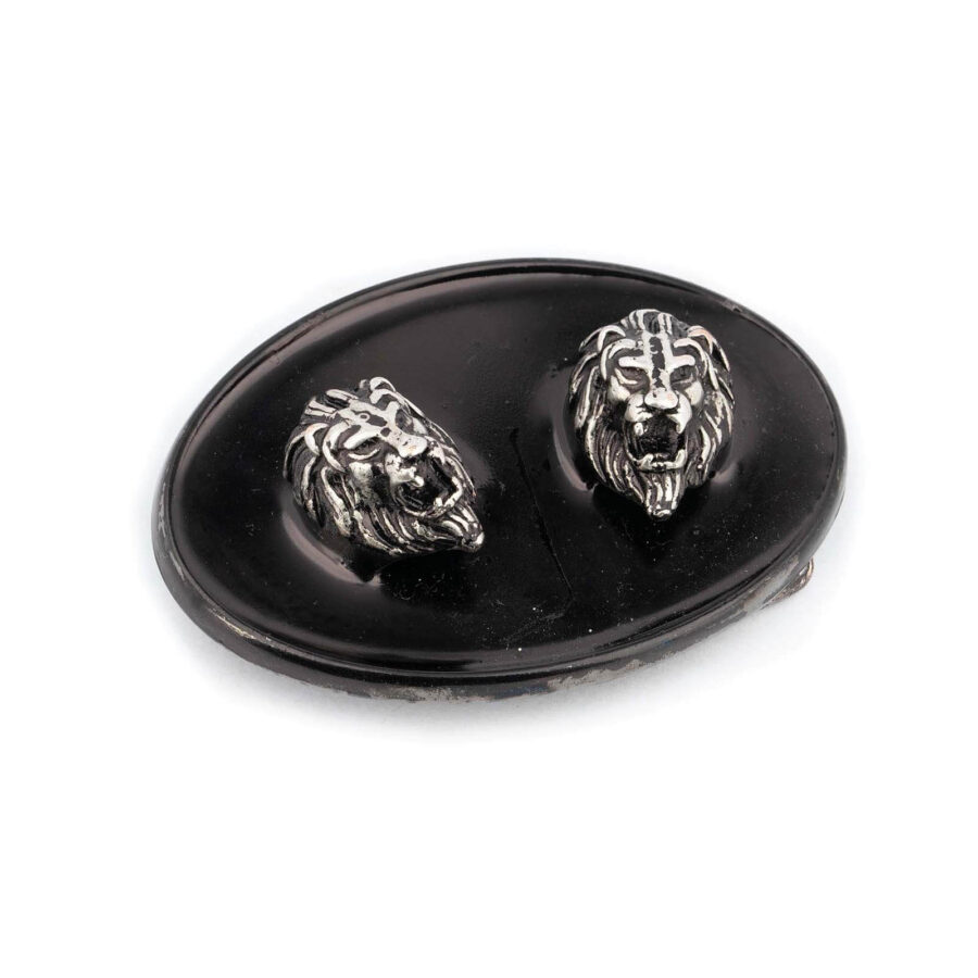 black hand made belt buckle silver lion heads 1 LIOOVA40BLCTARG USD75