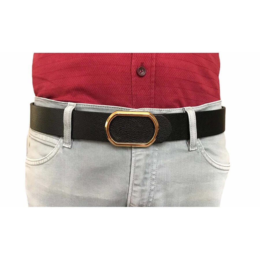 black mens casual belts for jeans gold buckle 4 Cm GoToka 16