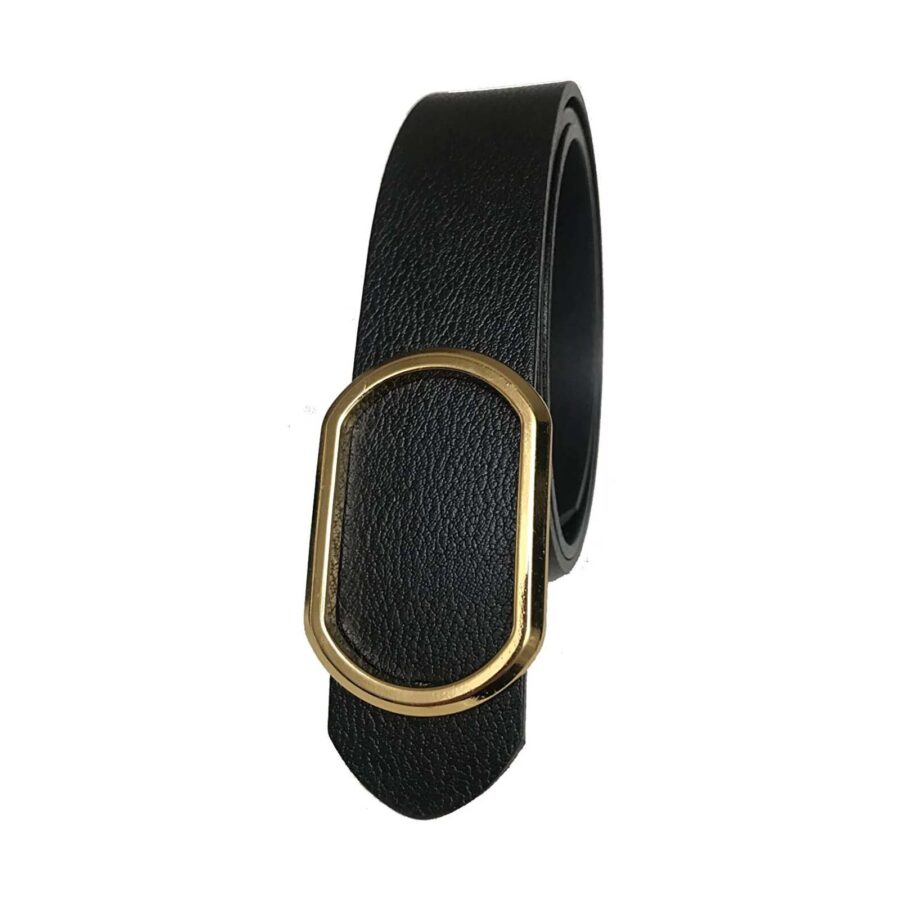 black mens casual belts for jeans gold buckle 4 Cm GoToka 17