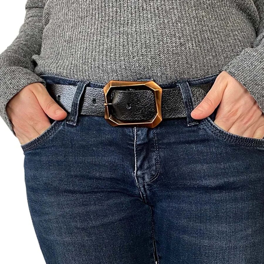 black womens jeans belt with copper buckle 4 0 cm 08 bakir 6