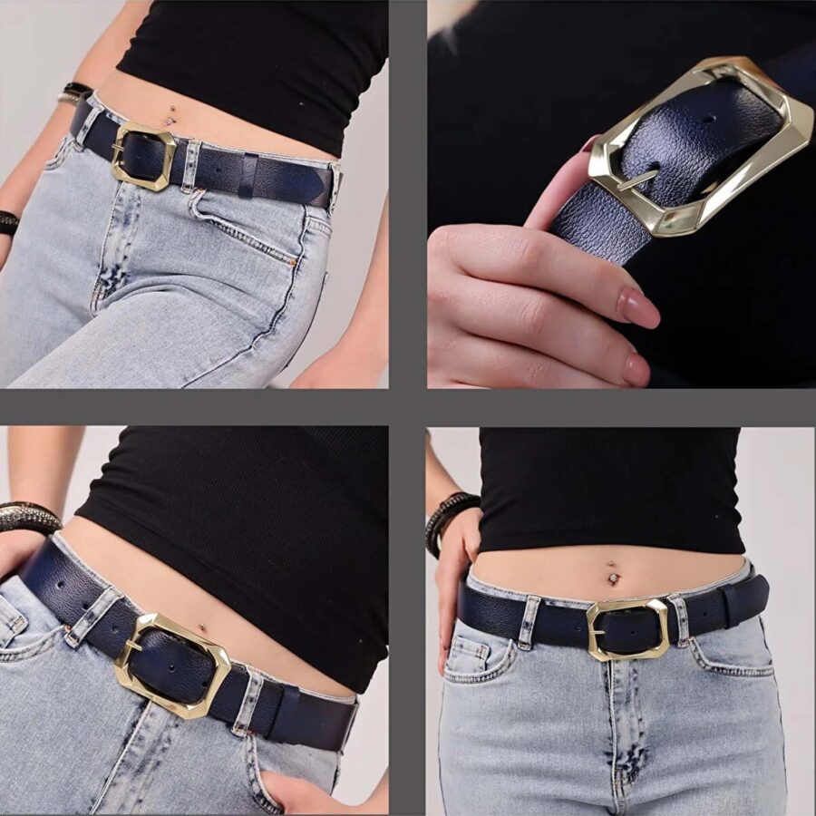 blue womens jeans belt with gold buckle 3 8 cm amz 08 11