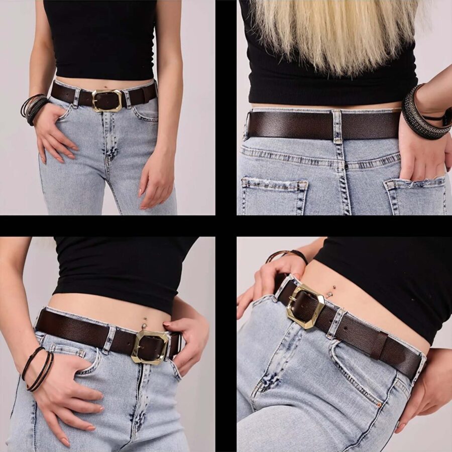 brown female belts for jeans gold buckle fashion 3 8cm amz 08 4