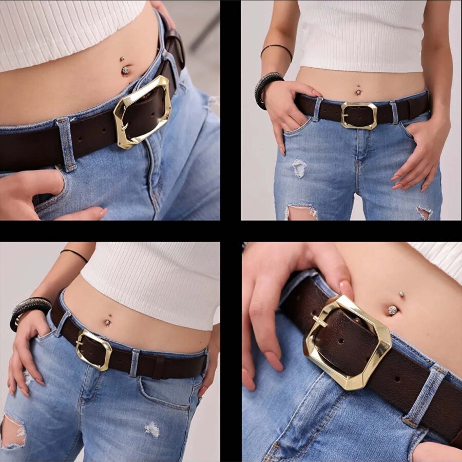 brown female belts for jeans gold buckle fashion 3 8cm amz 08 7