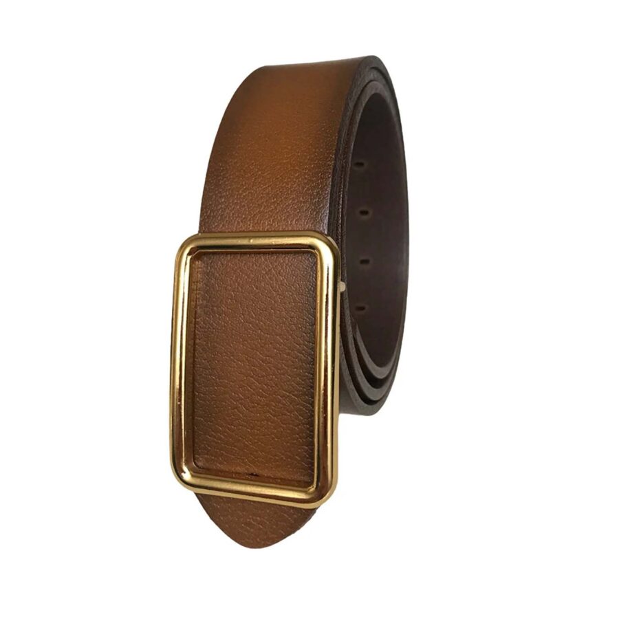 brown male belt for denim gold buckle rectangle 4 Cm GoToka 8