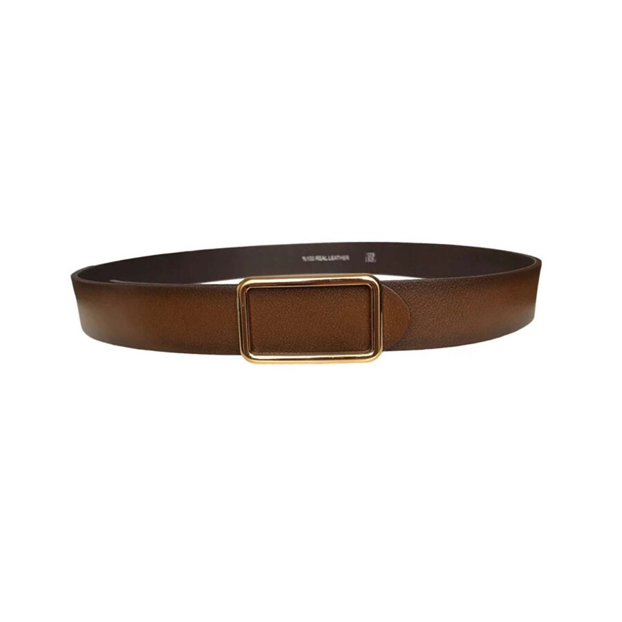 brown male belt for denim gold buckle rectangle 4 Cm GoToka 9