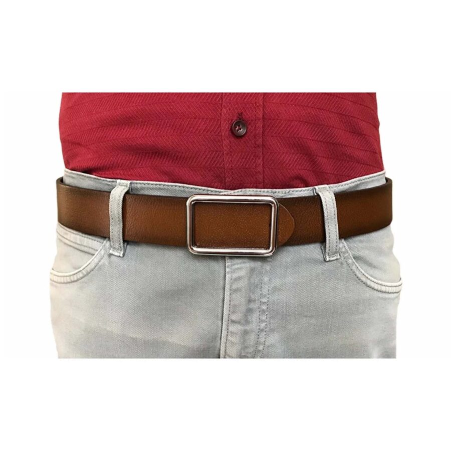 brown mens denim belt with silver buckle 4 Cm GoToka 40