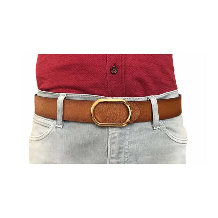 brown stylish mens belts golden buckle rounded 4 Cm GoToka 10