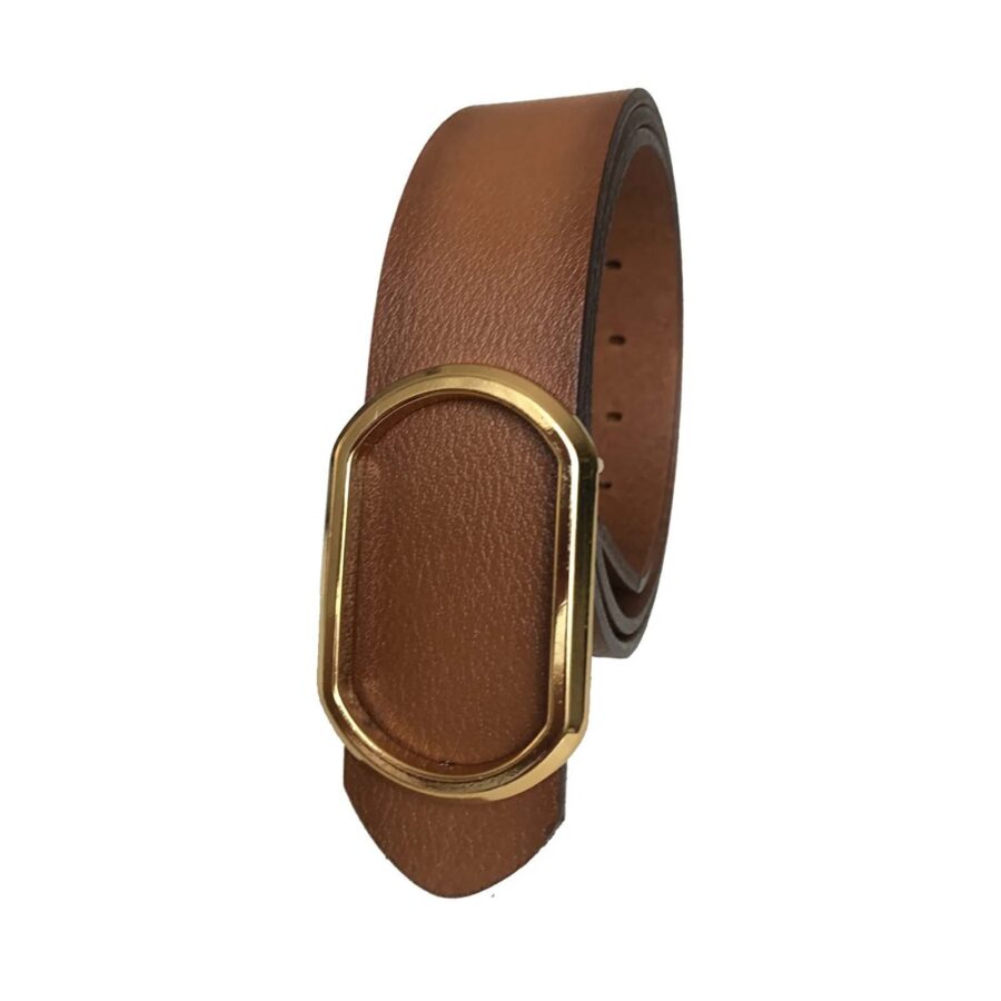 brown stylish mens belts golden buckle rounded 4 Cm GoToka 11