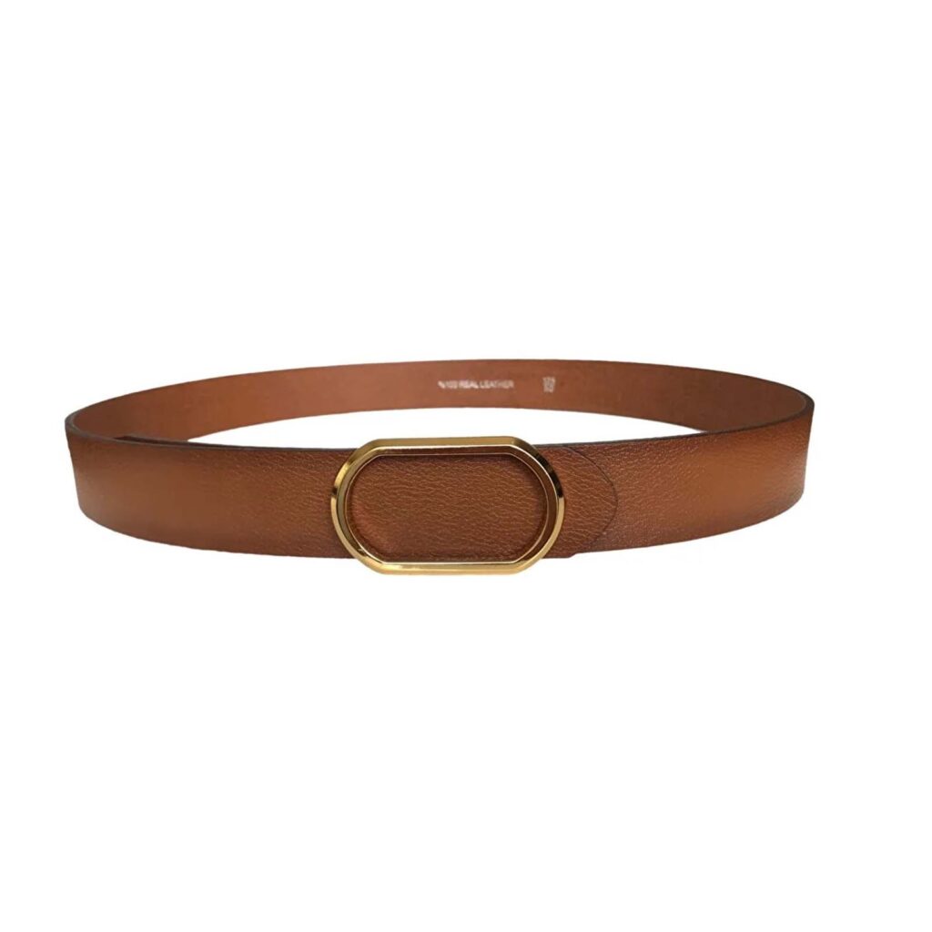 Buy Brown Stylish Mens Belts Golden Buckle Rounded 4 Cm ...