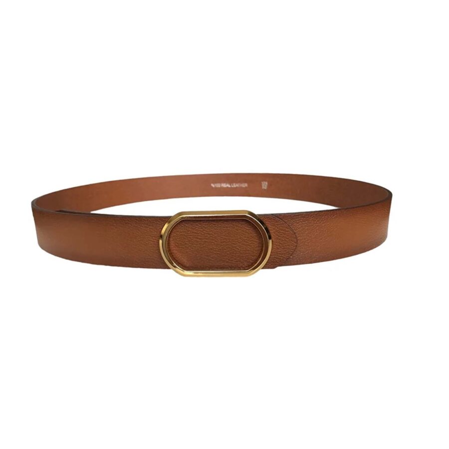brown stylish mens belts golden buckle rounded 4 Cm GoToka 12
