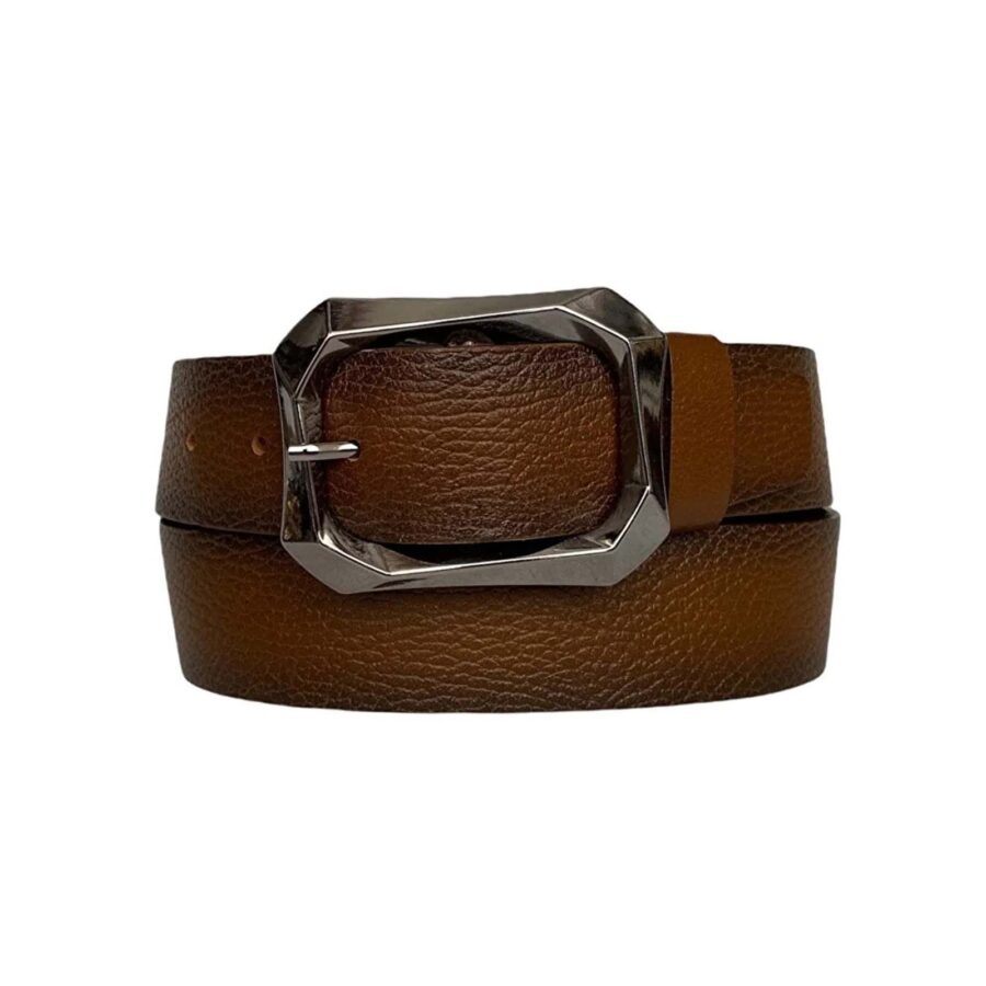 brown womens jeans belt with silver buckle AN BYN 07 1