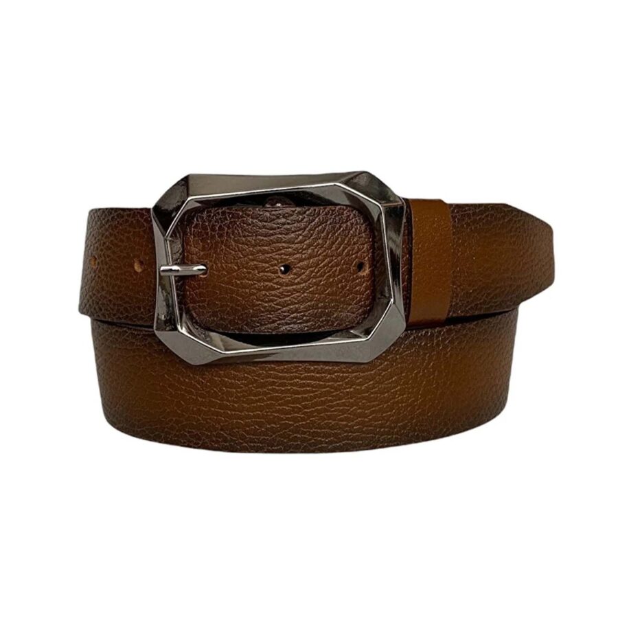 brown womens jeans belt with silver buckle AN BYN 07 2