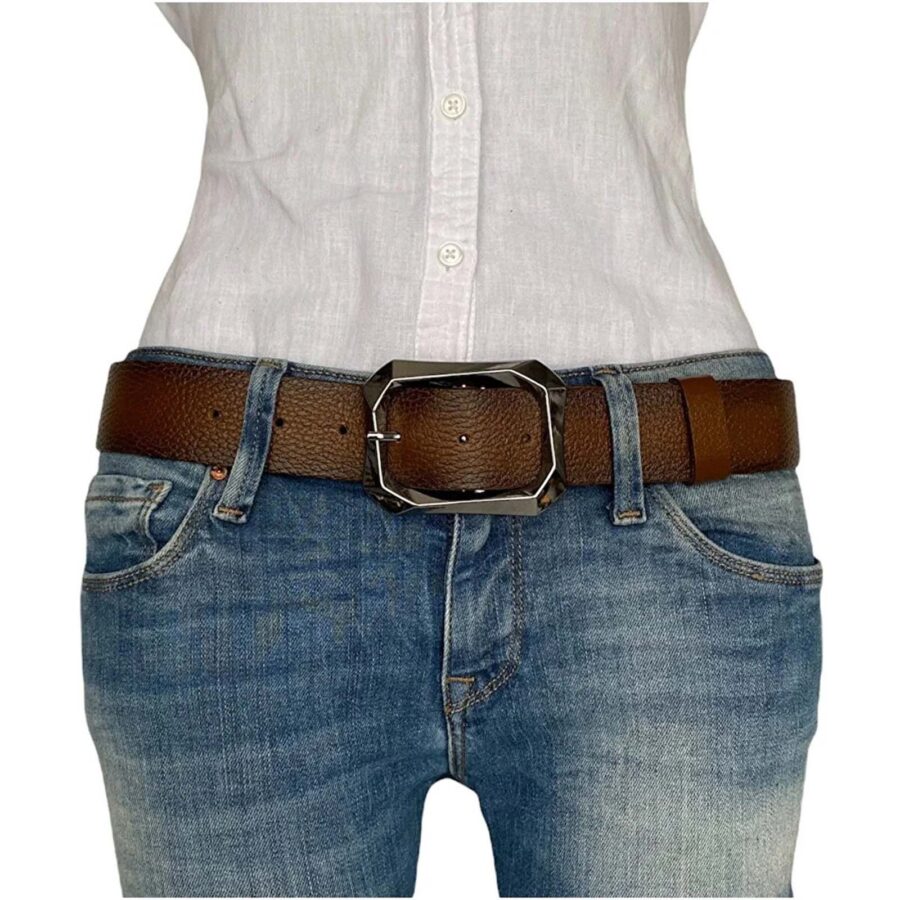 brown womens jeans belt with silver buckle AN BYN 07 3