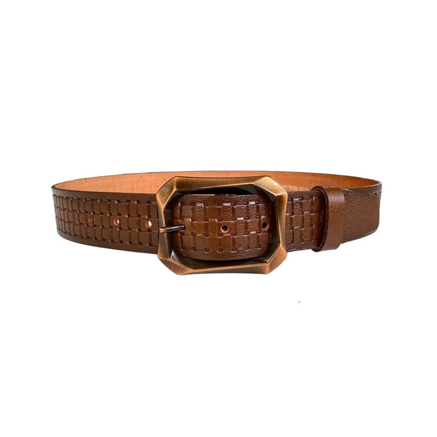 brown womens leather belt for jeans with copper buckle 08 bakir 10 1