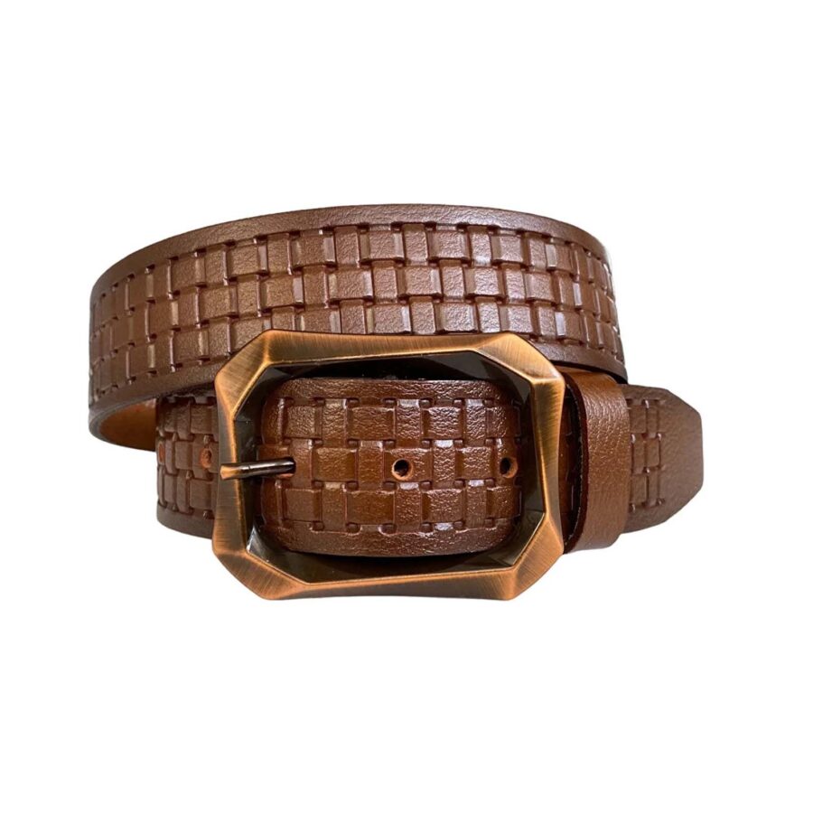 brown womens leather belt for jeans with copper buckle 08 bakir 11