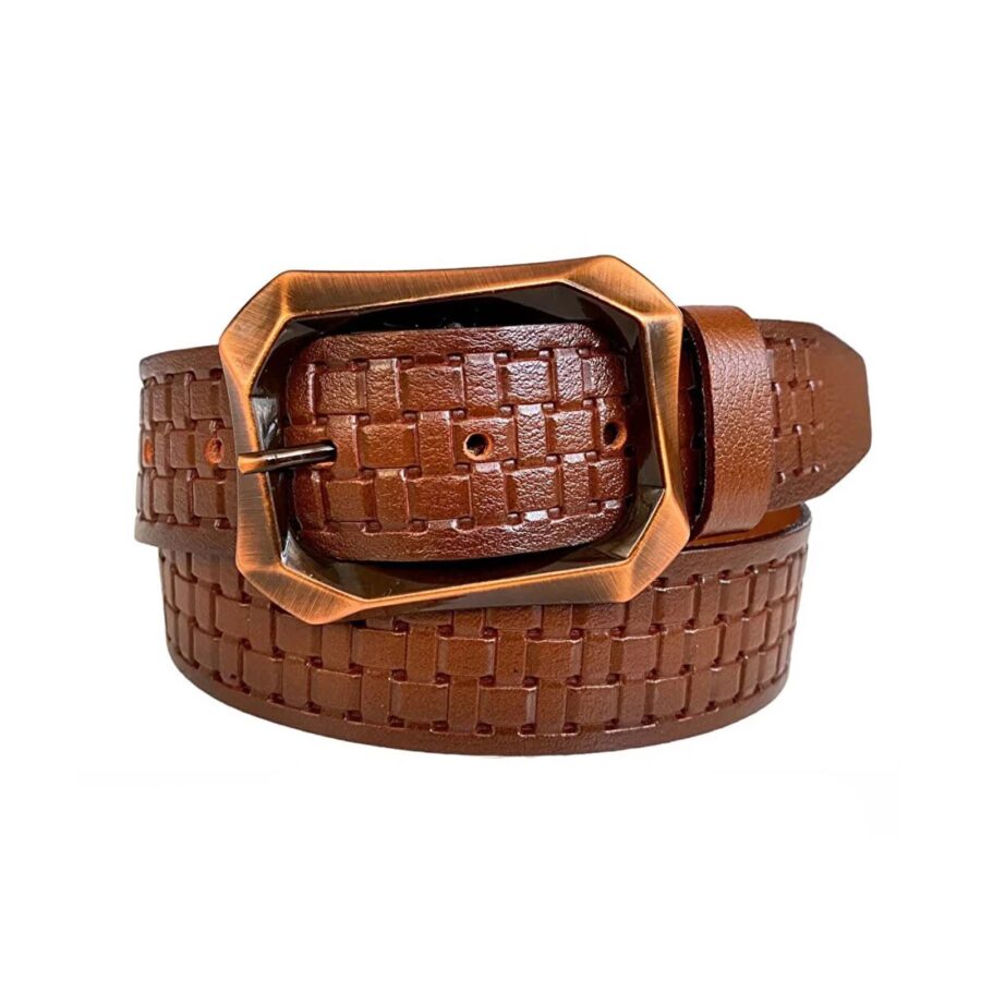 brown womens leather belt for jeans with copper buckle 08 bakir 9