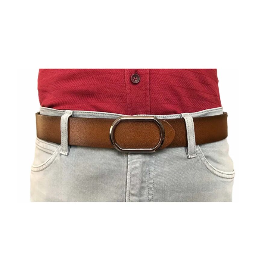 casual belts for men tan leatehr rounded buckle 4 Cm GoToka 1