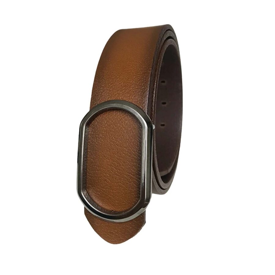 casual belts for men tan leatehr rounded buckle 4 Cm GoToka 2