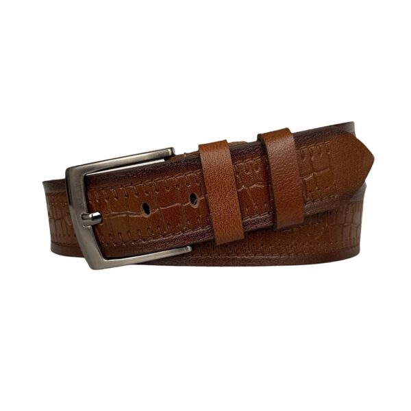 cognac thick leather belt crocodile emboss 4 5 cm 3LU PRE KROKO 7 copy