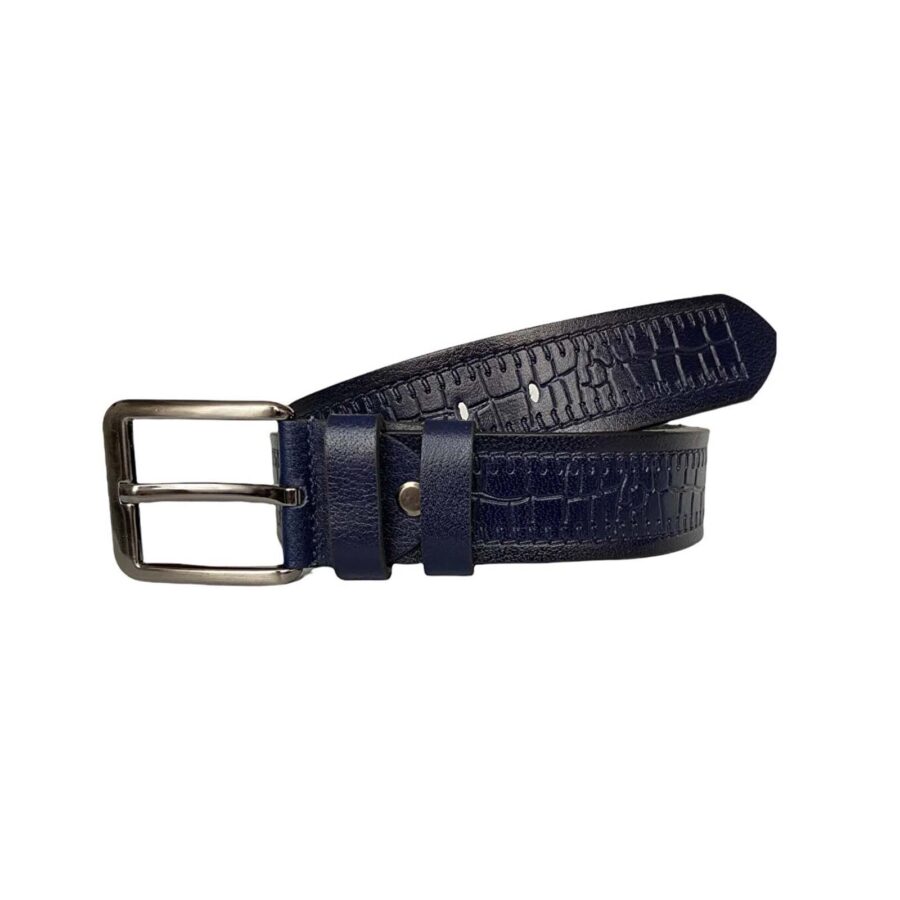 dark blue thick leather belt crocodile emboss 4 5 cm 3LU PRE KROKO 9 copy 2