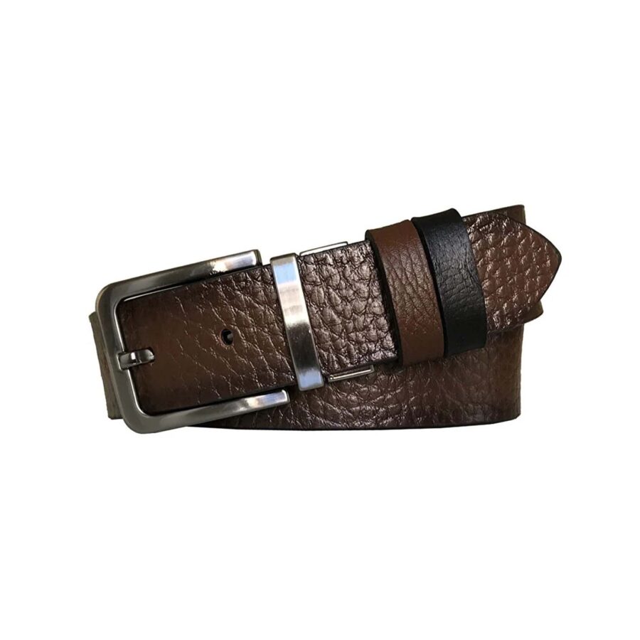 double sided belt for men top quality leather brown black DK CIFT KASI 4CM 2