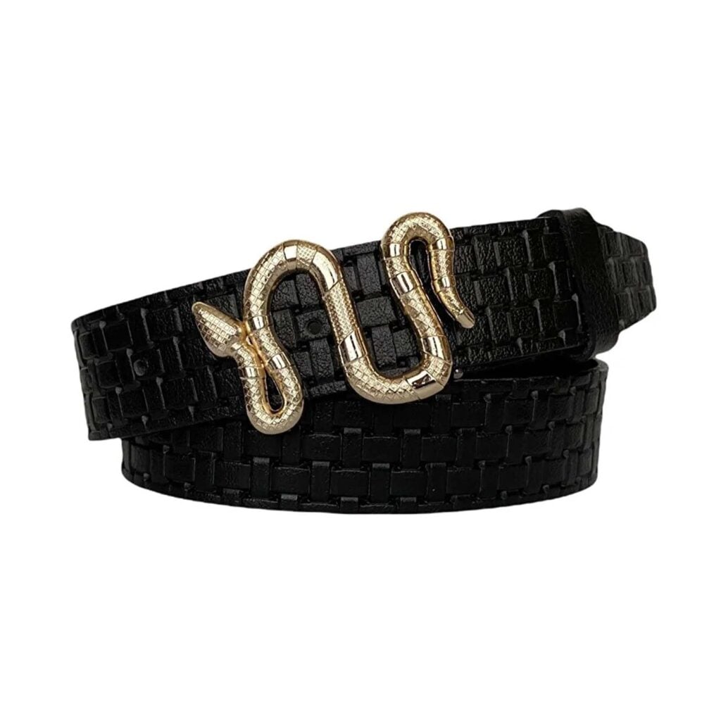 Elegant Black Belt with Gold Snake Buckle CESCOSI Women Leather Belt with Snake Buckle Fashion Women  main image 4