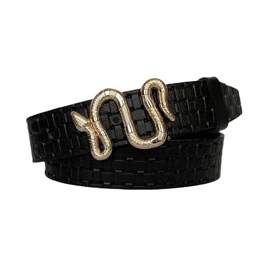 female belt with gold snake buckle black real leather an byn 47 17