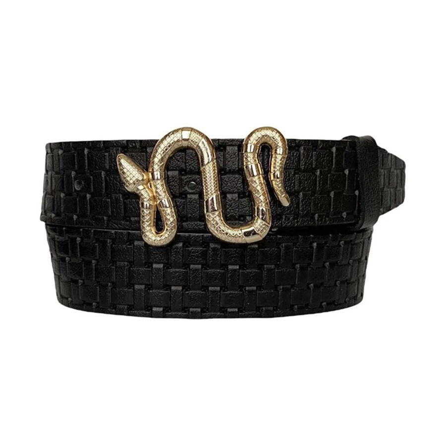female belt with gold snake buckle black real leather an byn 47 18