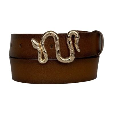 female belt with gold snake buckle cognac real leather an byn 47 4