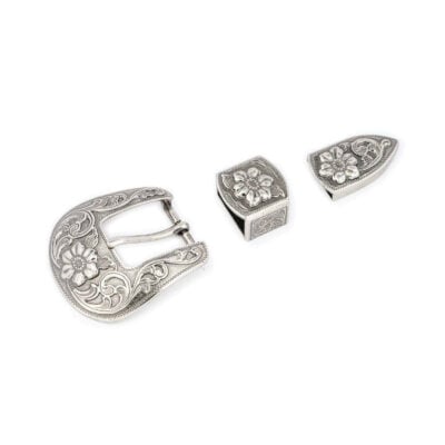 floral womens belt buckle western 3 pc set silver antique 1 FLOWES25ANTSALI USD25