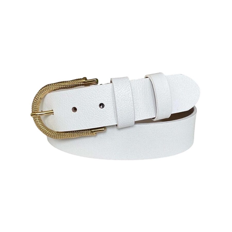 gold buckle ladies white belt genuine leather AN BYN 12 20