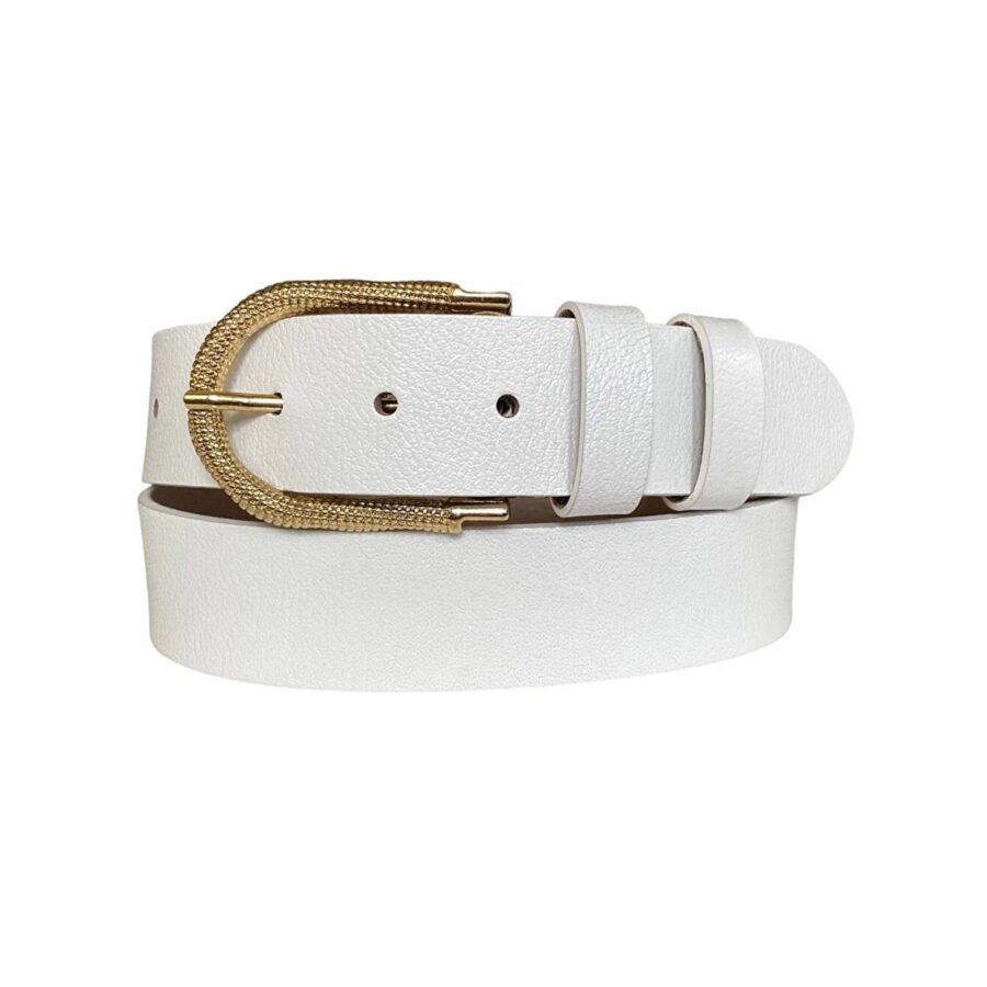 gold buckle ladies white belt genuine leather AN BYN 12 21
