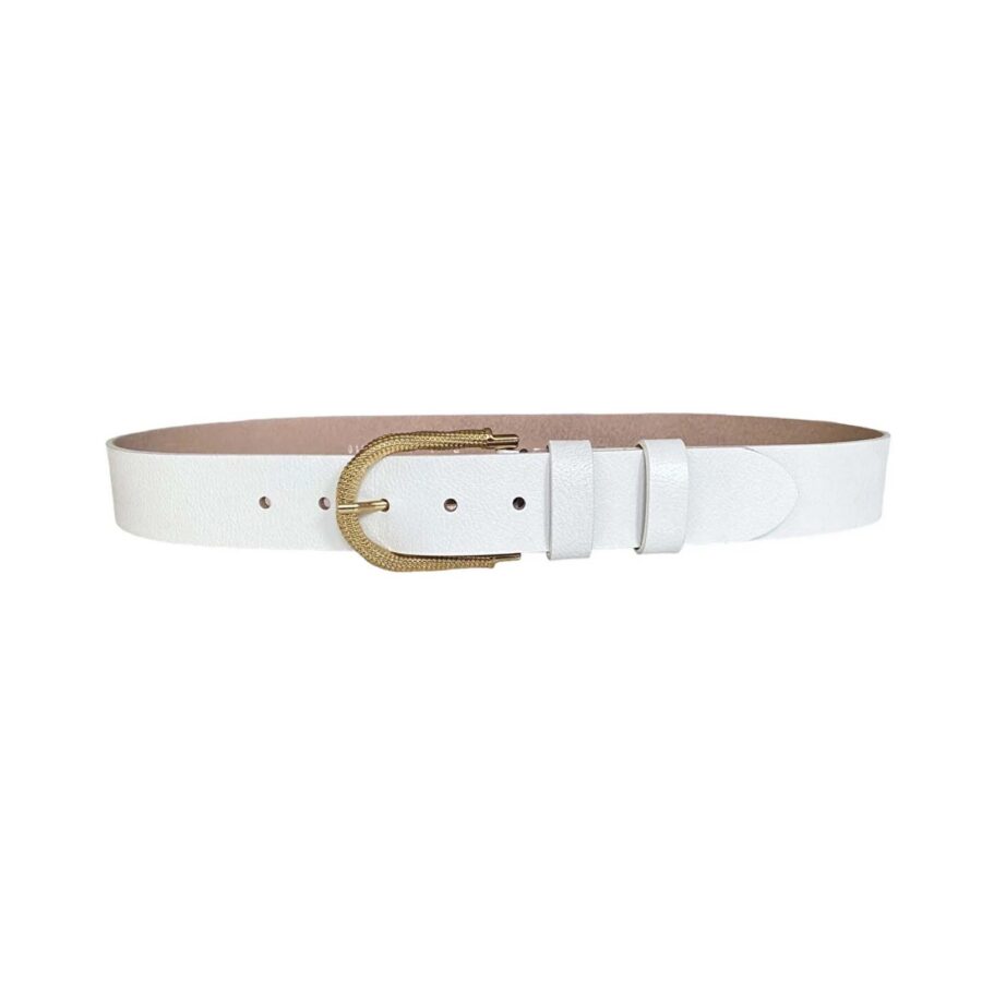 gold buckle ladies white belt genuine leather AN BYN 12 22