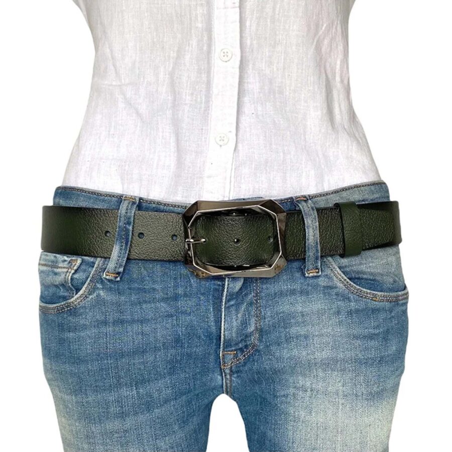 green leather belt for women jean stylish buckle AN BYN 07 14