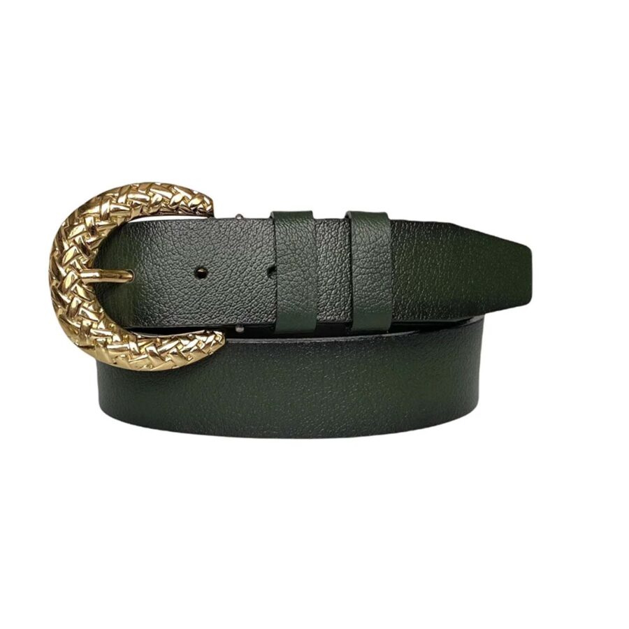 jean belt gold buckle green genuine leather AN BYN 24 3