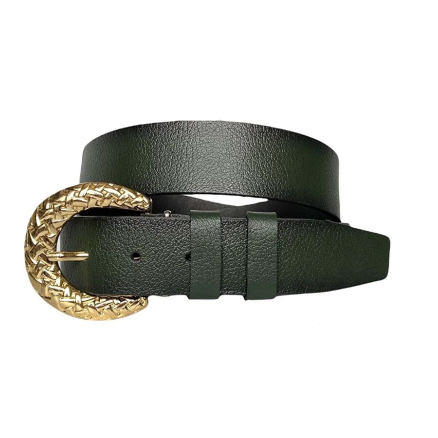 jean belt gold buckle green genuine leather AN BYN 24 4