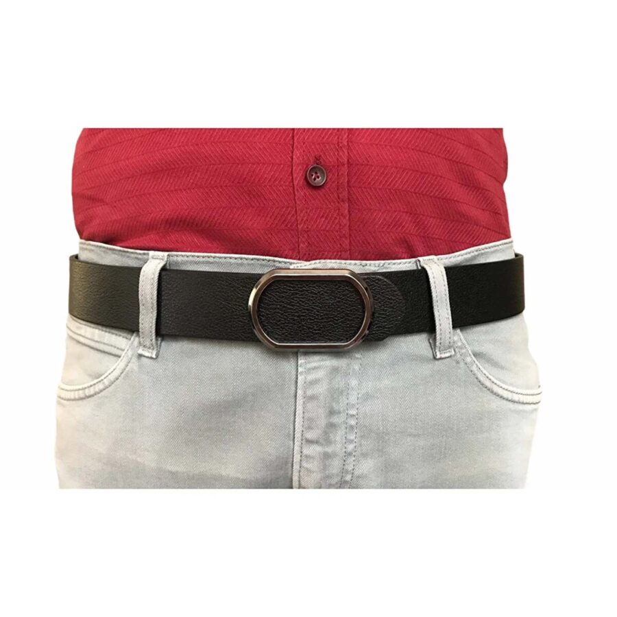 jean mens belt removable buckle black leather black gents jeans belt with silver buckle wide 4 Cm GoToka 46