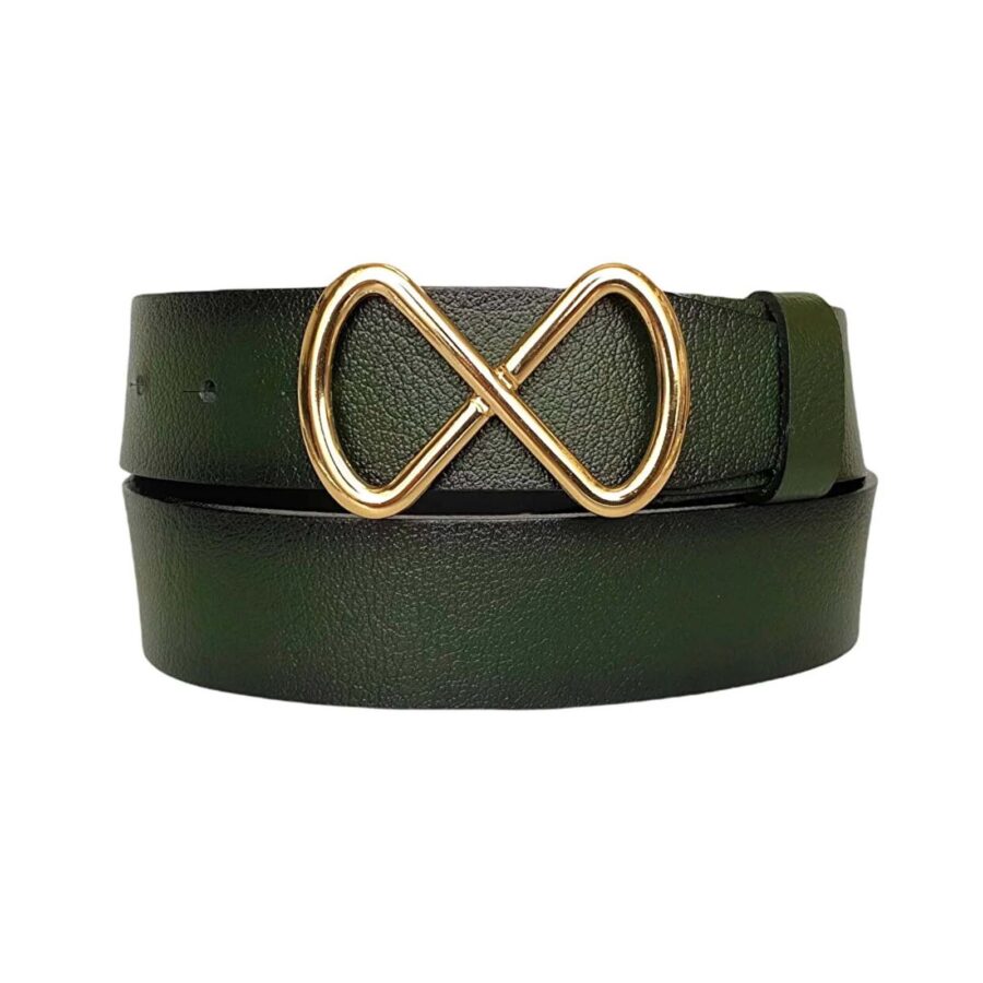 ladies belt with gold infinity buckle green genuine leather an byn 42 3