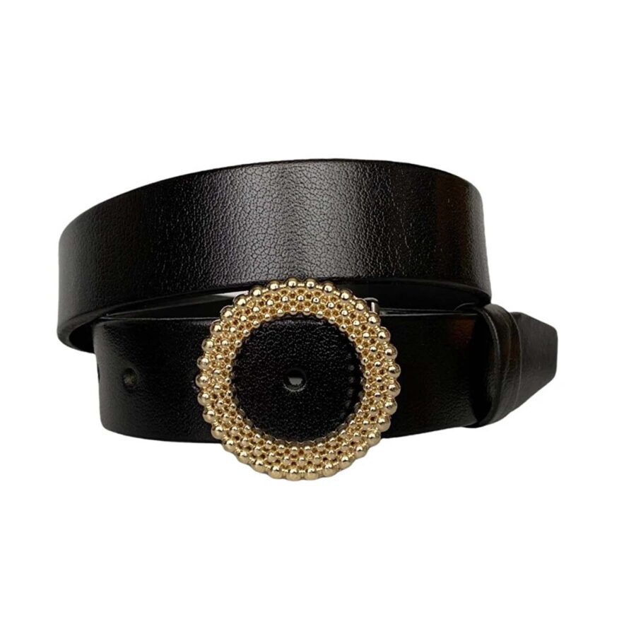 ladies belt with gold round buckle black calfskin an byn 59 8