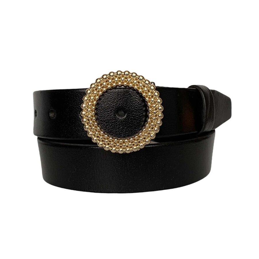 ladies belt with gold round buckle black calfskin an byn 59 9